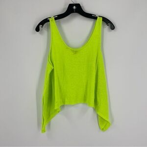 Guess Women’s Neon Green Scoop Neck Sleeveless Boxy Cut Tank Top Oversized XS